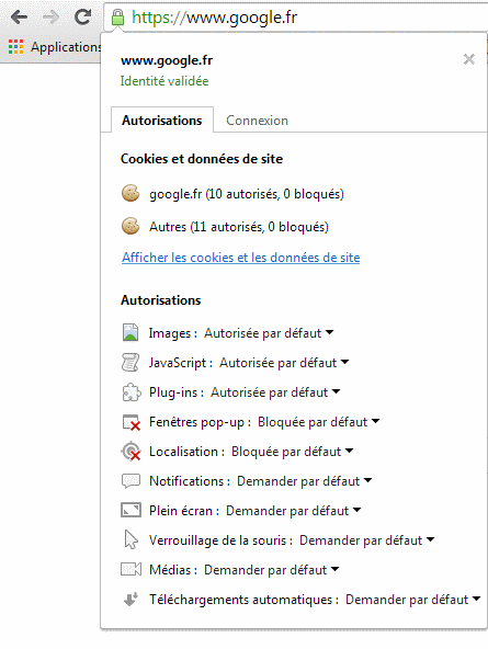 Chrome - Gestion Sécurité et Autorisation
