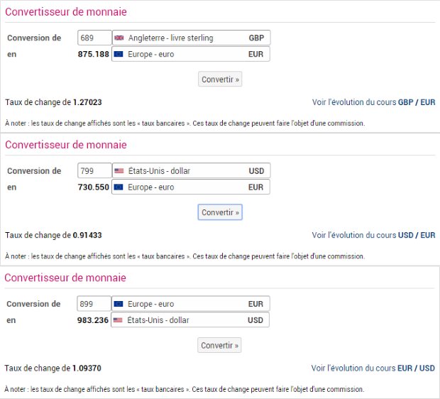 Convertisseur Euro, Dollar, Livre Sterling