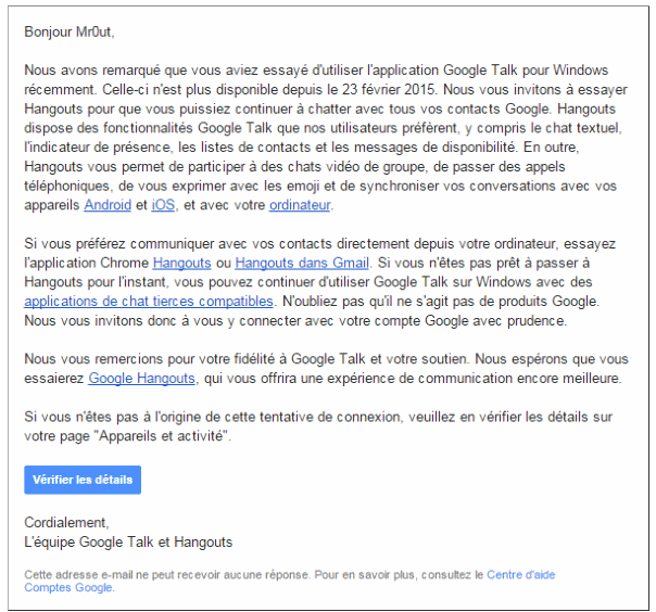 Google Mail - Connection GTalk détecté