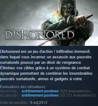 Steam Evaluations de la communauté note récente et note globale