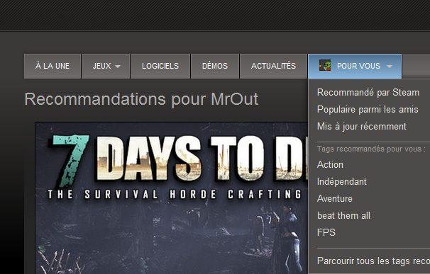 Steam "Pour vous"