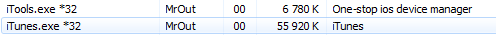 iTools vs iTunes : Consommation RAM